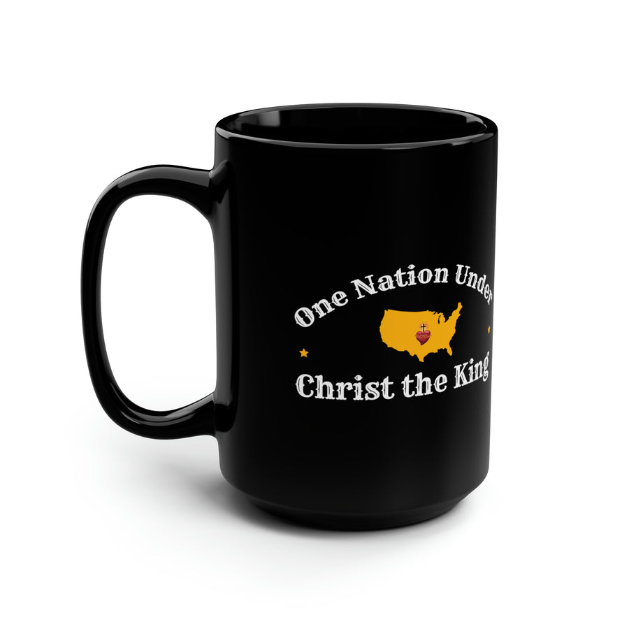 Christian Catholic One Nation Under Christ the King Christian Catholic Black Mug, 15oz