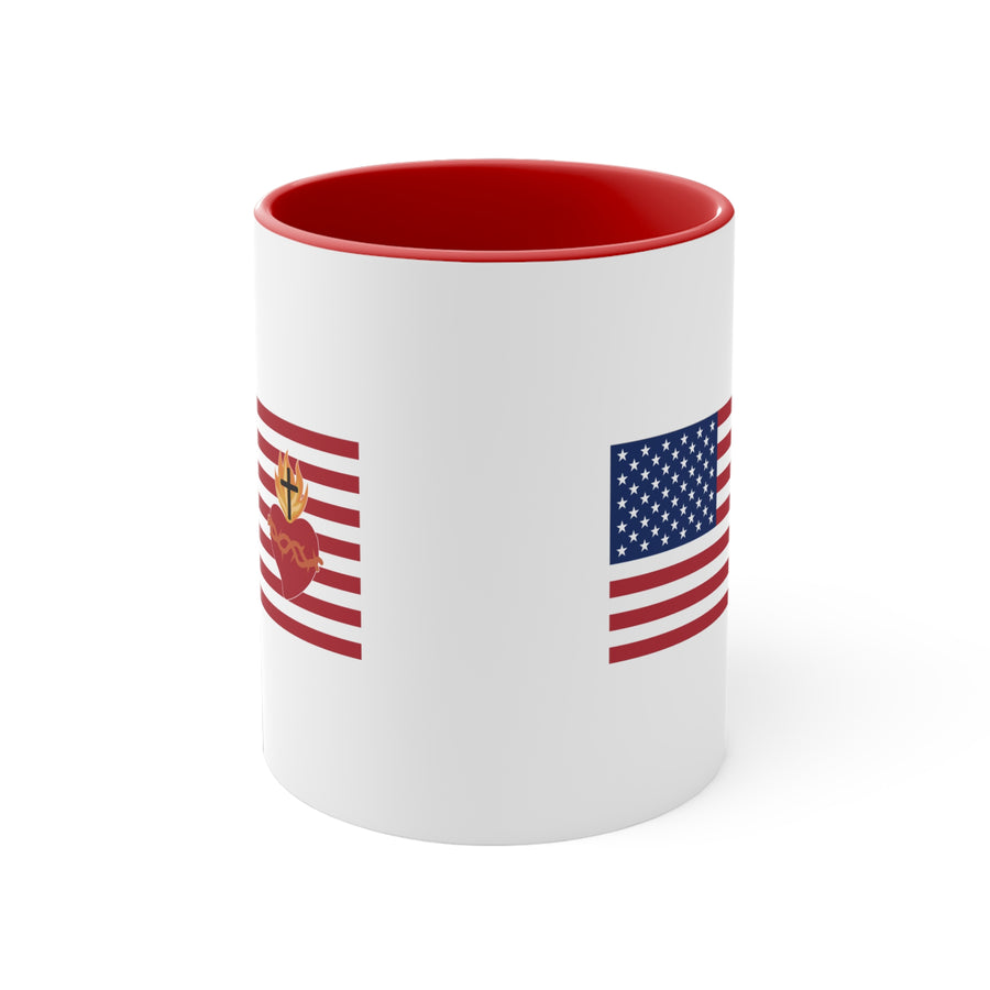 USA American Flag with Sacred Heart Christian Religious coffee mug