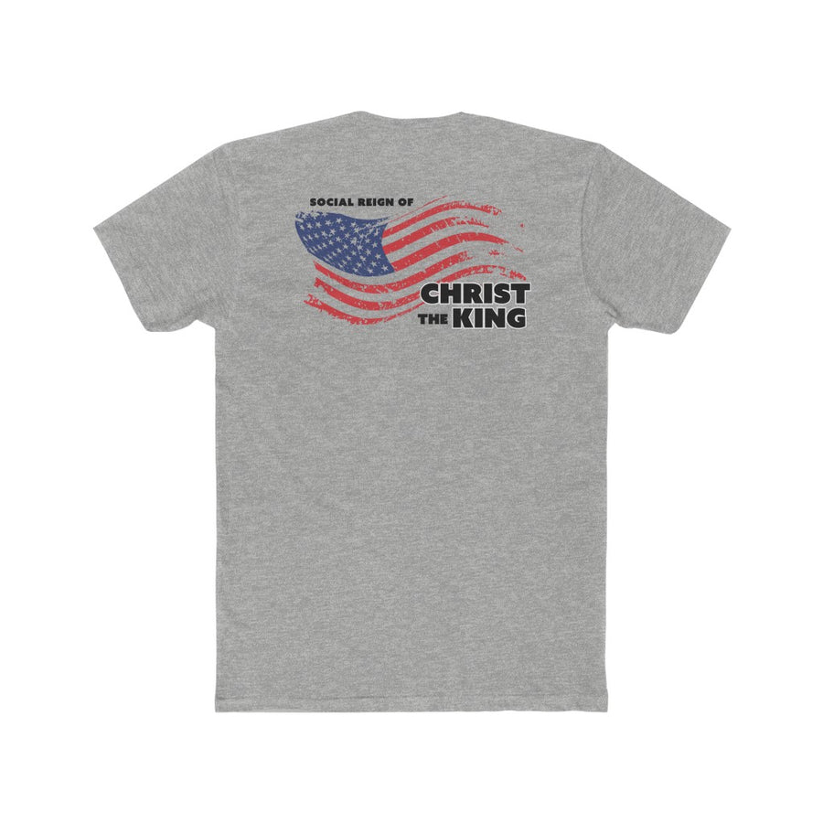 Religious Patriotic USA American Flag Christ the King Traditional Men's Cotton Crew Tee