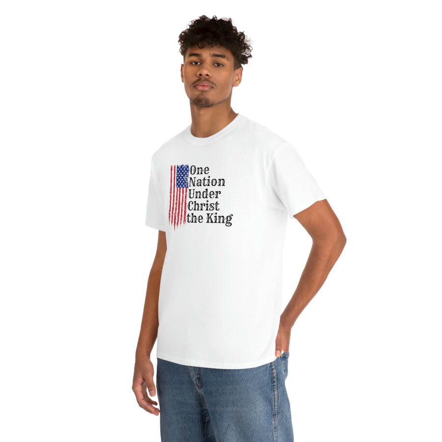 Christian Catholic One Nation under God Patriotic American Flag Unisex Heavy Cotton Tee Shirt